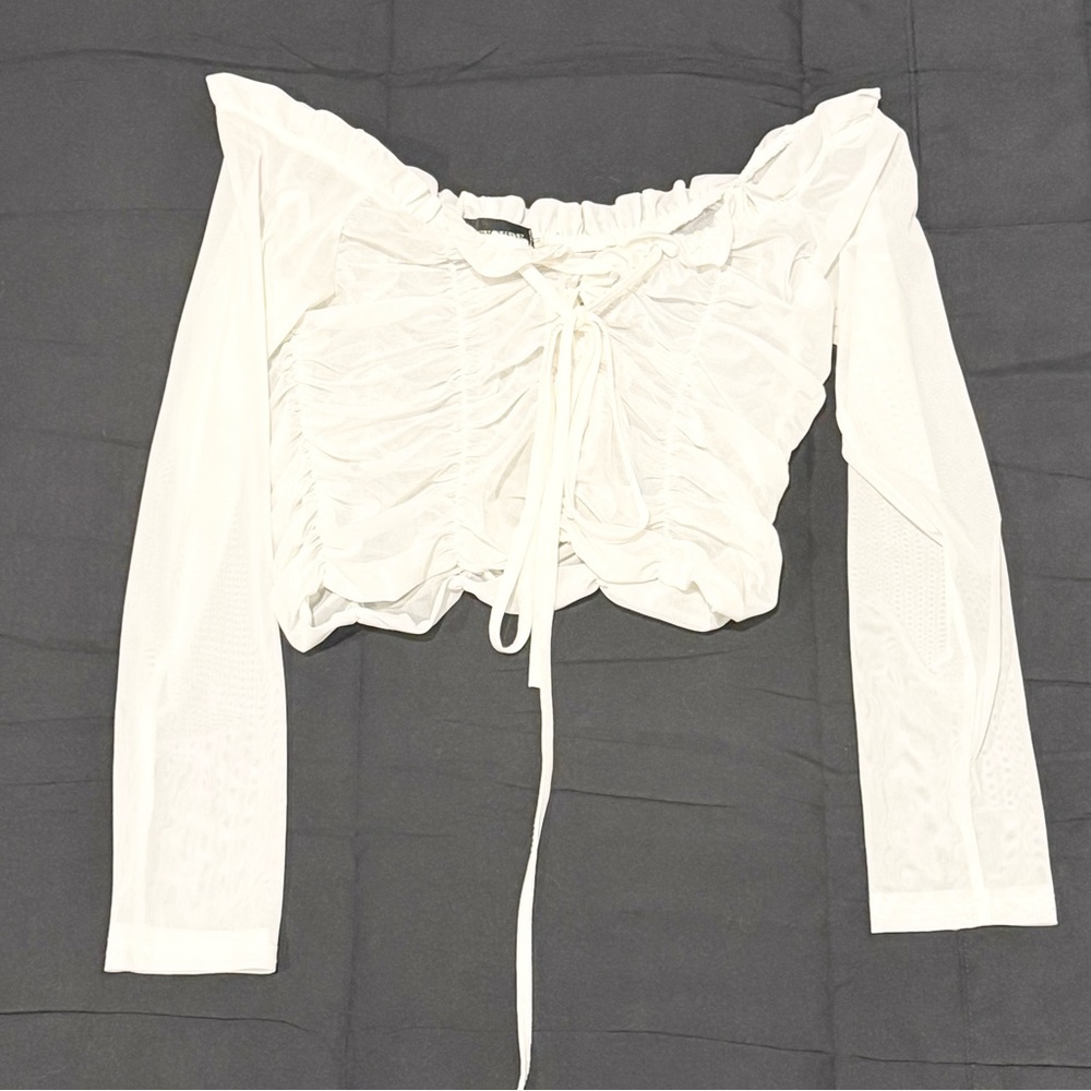 White Off-Shoulder Ruched Top - Picture 2 of 3